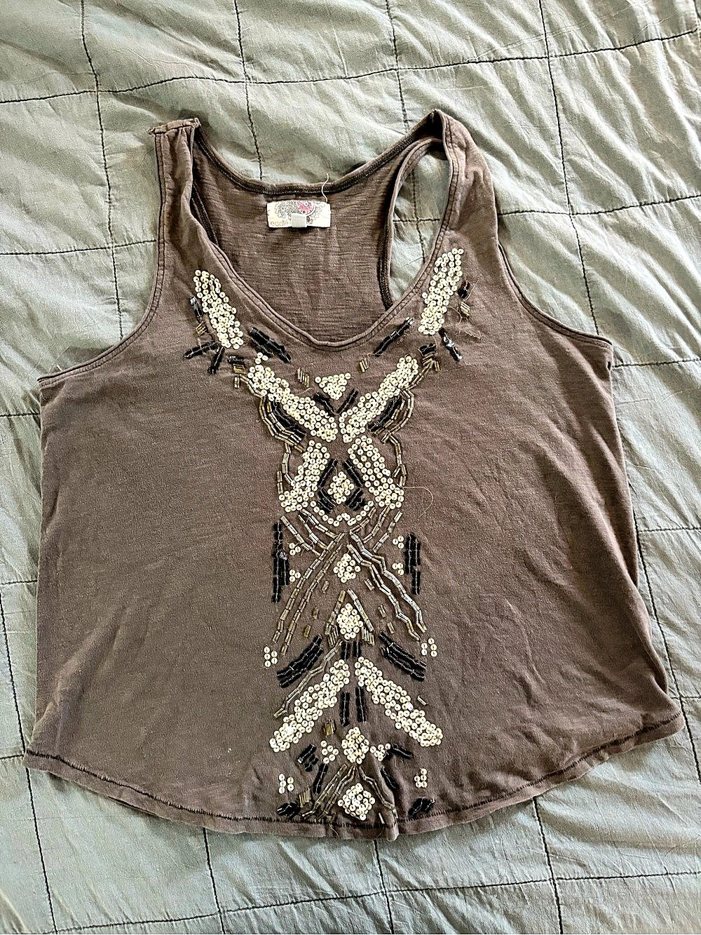 Ecote Embellished Brown Tank Top Size Large